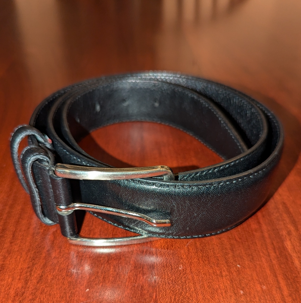 Vera Pelle mens black leather belt, Size 38 (See Measurements)